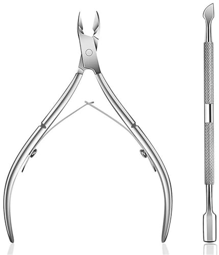 Cortador de cutículas con cuchilla de empuje, herramienta para uñas con doble resorte, plateado, BH01