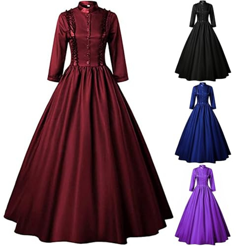 Abito Medievale Donna Lungo Rinascimentale Palazzo Vestito da Cocktail Gotico Stile Medievale Vittoriano Abbigliamento Dell'800 Vintage Elegante Costume da Principessa Costumi a Corsetto per Halloween