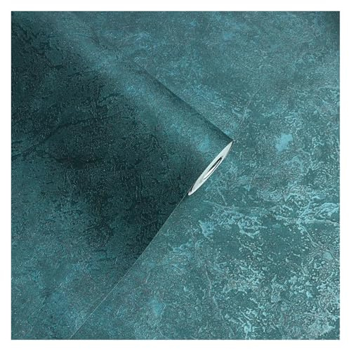 OZLCUA Papel Pintado Papel tapiz de mármol metalizado verde azulado oscuro, estilo industrial vintage, liso, texturizado, vinilo, pavo real, for fondo sala estar(9.5mx53cm)