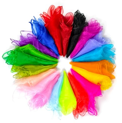 Quelcc 20 Pezzi Foulard Giocoleria, 60 x 60 cm Foulard Colorati per Bambini, Foulard Colorati, Foulard da Danza, Foulard da Ginnastica, Feste per Bambini e Giochi di destrezza