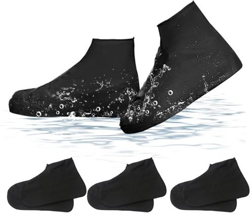 FOSDICK 3 Paia Copriscarpe Impermeabili, Copri Scarpe per Pioggia, Copriscarpe Monouso/Riutilizzabili, Copriscarpe Antipioggia in Lattice Unisex Proteggi Scarpe per Pioggia, Neve, Strade Fangose, Nero