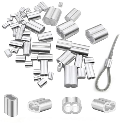 TSUOUKL 100 Piezas Grapas de Aluminio en Forma de 8, Dobles Terminales de Cable de Acero, Mangas de Prensado para Cable Metálico de 1.0-2.5mm, Accesorios de Fijación de Cuerda de Alambre