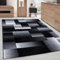 Carpettex Wohnzimmer Teppich Kurzflor 80 x 150 cm - Läufer Flur Modern Abstrakt Kariert Design Schwarz - Bettvorleger Schlafzimmer Weich Flauschig Waschbar Küchenläufer Esszimmer