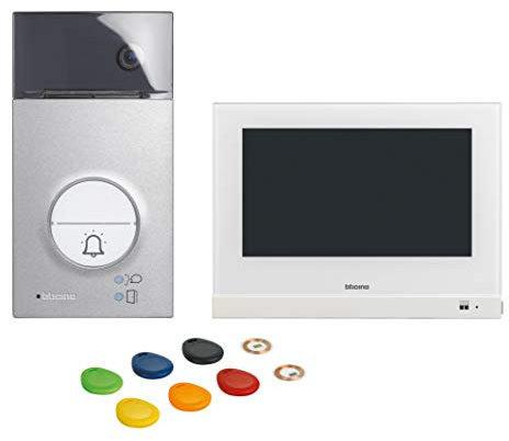 BTICINO, Video-Türsprechanlagen Flex One-Set 2-Draht ,7 Touchscreen Monitor & WLAN, Linea 3000 105° Weitwinkel Kamera,Video Speicherung,Transponder Türöffner-Schlüsselloser Zugang, IP54, IK10, 905210