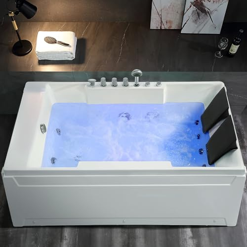 Empava 1125W Whirlpool Tub,72 x 48 Jetted Bathtub for 2 Person, Hydro Massage & Chromatherapy,ETL Certified,3 Sided Apron,Acrylic ,110 Gallons,Left Drain