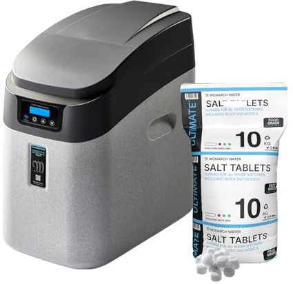 Monarch Water Ultimate Midi HE WRAS-Approved Water Softener Includes 10kg Tablet Salt and 22mm Pressurised Unvented Hoses, Suitable for 1-6 People