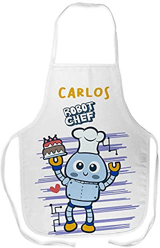 LolaPix Delantal Infantil Personalizado para Cocina - para Niño y Niña - Regalos Personalizados - Robot