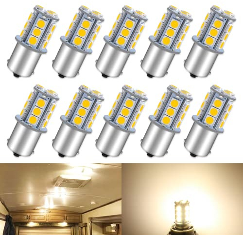 Defvnsy P21W 1156 BA15S LED-lampa, varmvit 3000K, 2W 12V-lampor för husbilsbelysning, backup, backljus, DRL-ljus, 1003 1141 7506 bilbelysningsersättning (10-pack)