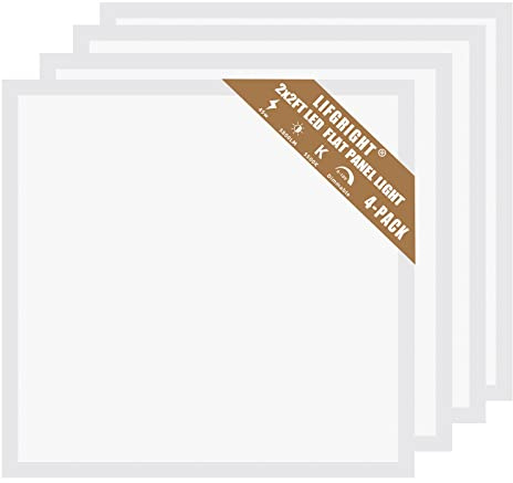 Lifgright 2x2 LED Flat Panel Light 4 Pack, 45W,5800LM, Edge-Lit 2x2FT LED Panel Drop Ceiling Light Fixtures,5000K Daylight White,0-10V Dimmable Troffer Lights,Works from 110-277V AC