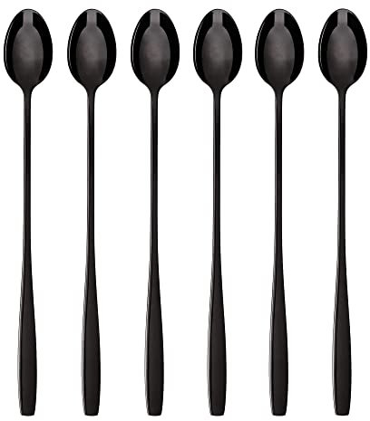 GRÄWE Latte Macchiato Löffel Set, schwarz, 6-teilig, lange Löffel für Cocktails & Desserts, Edelstahl, spülmaschinengeeignet, Serie Königstein