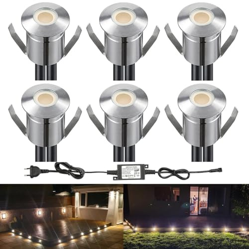 INDARUN Lampe au Sol Spot Encastrable 3000-3500K Blanc Chaud Extérieure étanche IP67 Ø22mm - éclairage pour terrasse, patio, chemin, mur, jardin, décoration (6 pièces)