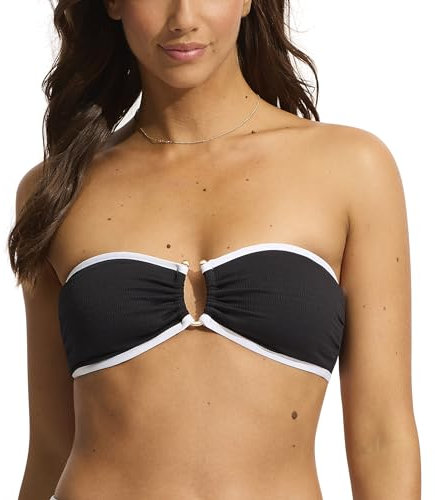 Seafolly Damen Bandeau-Bikinioberteil mit Ringvorne Bikini, Beach Bound Schwarz, 42