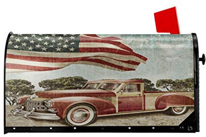 Vintage Drapeau américain Voiture boîte aux Lettres Couvre magnétique boîte aux Lettres enveloppes Poste Lettre boîte Couverture Standard surdimensionné 21 X 18 Mailwrap Jardin décor à la Maison