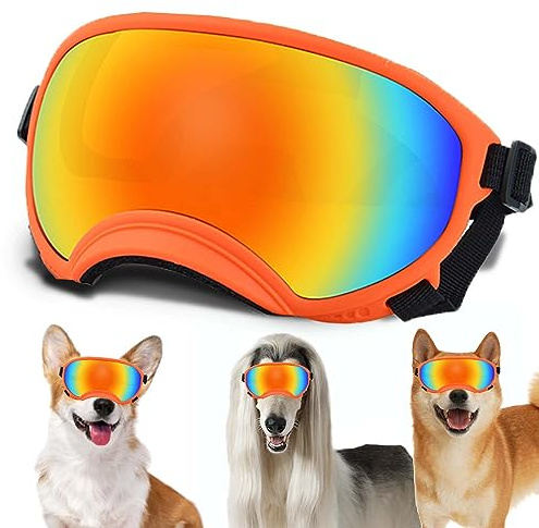 Medium Dog Sunglasses with Adjustable Strap UV Protection, Winproof Dog Puppy Sunglasses, Suitable for Medium Dog Pet Glasses, Dogs Eyes Protection,Soft Dog Goggles