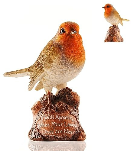 Muldale Robin Garden Ornament - 14cm Red Robin Gifts for Women - Decoration for Graveside or Garden - Outdoor Resin Bird Statue Memorial