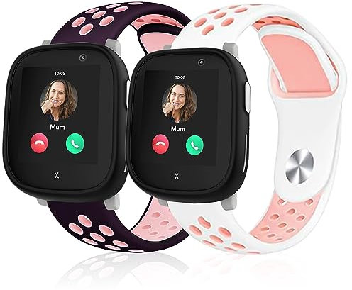 Polyjoy 2 Stück Kinder Silikon Armbänder kompatibel mit Xplora X6 Armband, Atmungsaktiv Weich Sport Ersatzarmband für Xplora X6 Play/Xplora X6 Pro Kinder Mädchen Jungen-Violett Rosa + Weiß Rosa