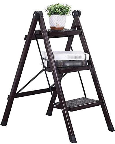 CENAP Escalera Plegable de 3 peldaños en Espiga para el hogar, Taburete de Hierro de Metal multifunción, Estante de Pedal Grande y Ancho, para artículos de Lugar de Descanso (Color: Negro)