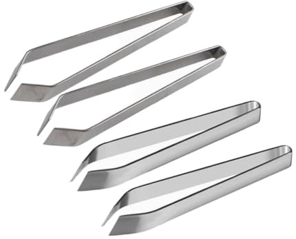 Stainless Steel Fish Bone Tweezers Flat and Slant Pliers Set, Kitchen Cooking Tweezers Meat Hair Remover Tool for Home and Restaurant (4 Pack)