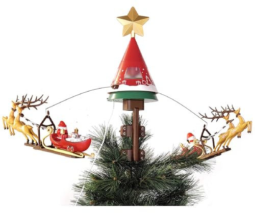 COSE DA CASA Puntale con slitte Babbo Natale Renne Pupazzo di Neve Rotante Albero di Natale Stella Luminosa Musicale