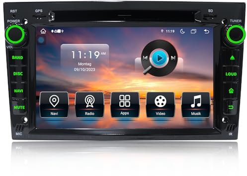Android Autoradio mit CarPlay für Opel Corsa D/Astra H/Zafira B/Corsa C/Vectra C [Android 13.0, 4+64GB, 2 DIN, 2.0GHz], Touchscreen Bluetooth Navi/WiFi, Lenkradsteuerung, Mirrorlink, DVD