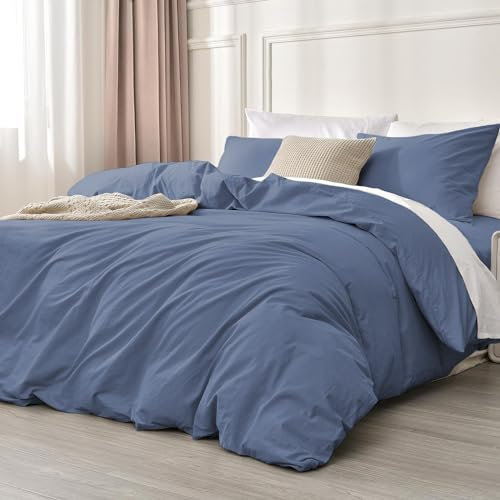 Luofanfei Blaue Baumwolle Bettwäsche 200x220 Einfarbig Muster Renforce Baumwollebettwäsche Premium Modern Uni Weiche Bettbezuge Doppelbett 220 x 200cm und Kissenbeüge 80x80 cm mit Reißverschluss
