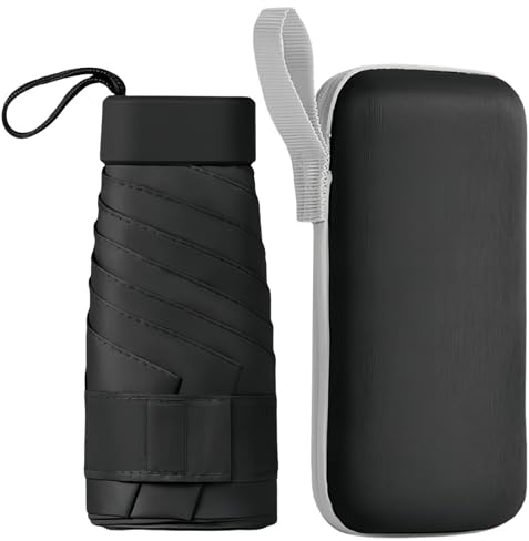 OHHXGK Mini Regenschirm, Regenschirm Klein UV Faltender, Schutz vor Wind und Regen Perfekt für Den Täglichen Pendlerverkehr, Reisen und Geschäftsreisen, Geeignet für Männer und Frauen (Schwarz)