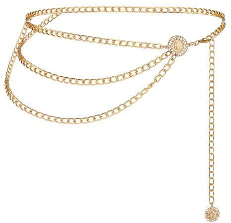 JIEYAO Multilayer Metal Chain Belts, Women Metal Belts(Gold,105cm/41.3in)