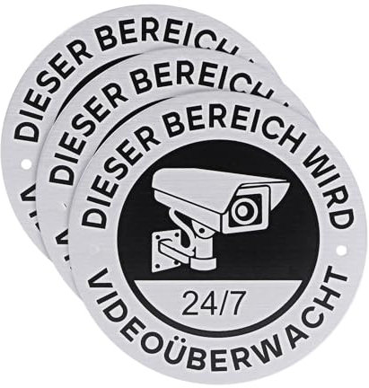 3x Videoüberwachung Privatgrundstück Schild - Rotundität Achtung Videoüberwacht, Kameraüberwachung Selbstklebend - Dieser Bereich Wird Videoüberwacht für Kreisdur