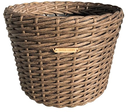 ERSTON GARDEN Rattan Round Plant Pot | Wicker Basket Pots For Plants | Outdoor Planters | Indoor Plant Pot | Plastic Basket | Large Wicker Basket (Vine, Large)