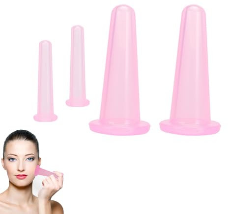 4 Piezas Ventosas Faciales, Copas Masaje Celulitis, Ventosas de Silicona, Ventosas Masaje, Ventosa Celulitis Silicona, Anti Celulitis Ventosas Cuidado, Ventosa Anticelulitica para Cara y Cuello (Rosa)