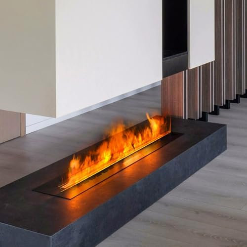 Chimenea Decorativa con Inserto, Humidificador de Vapor de Agua con Llama Atomizadora 3D, Panel Superior Ultrafino de 3mm(100cm)