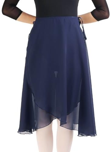 Bezioner Long Ballet Skirt for Women Sheer Dance Wrap Skirt Dancewear for Adult Navy Blue