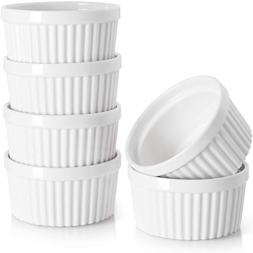 Moldes for creme brûlée de 4 oz, moldes de porcelana aptos for horno, moldes for hornear soufflé, cuencos, juego de 6