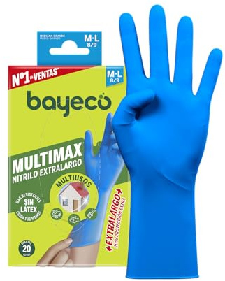 Bayeco - Guanti in nitrile extra lungo - colore blu - 20 pezzi - Monouso - Ambidestro- Taglie M/L