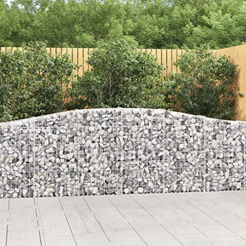 Gaviones de Piedra, Muro de Gaviones con Arco Alto, Panel de Alambre de Hierro Galvanizado, Barrera Decorativa y de Contención, para Jardín, Terraza o Exterior,Plateado, 400x30x80/100 cm, 10 Unidades