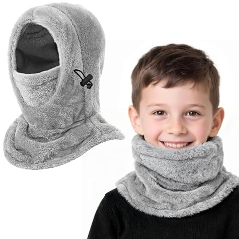 AYPOW Pasamontañas Térmico de Invierno Niños 4-9,Multifuncional Prueba de Viento Ajustable Máscara De Esquí Ciclismo,Sombreros Gorro Forro Polar Cálido,Calentador de Cuello Mascarilla para Niños Niñas