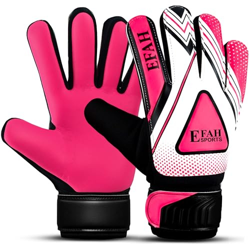 EFAH SPORTS Gants de gardien de but de football pour enfants, garçons et enfants, gants de football avec poignées solides (rose, taille 4, convient pour les enfants de 6 à 9 ans)