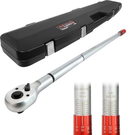 Hairich Chiave dinamometrica 3/4 pollici 200-800 N·m, precisione ±3%, testa a cricchetto a 48 denti, scatola di immagazzinaggio portatile, Torque Wrench per auto, camion e trattore