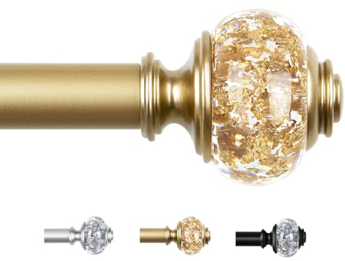 USFOOK Luxury Gold Curtain Poles for Eyelet Curtains 80 to 218 cm | 22 mm Decorative Curtain Pole for Window, Adjustable Drapery Rod, with Crystal Diamond Finials, for Living Room, Bedroom