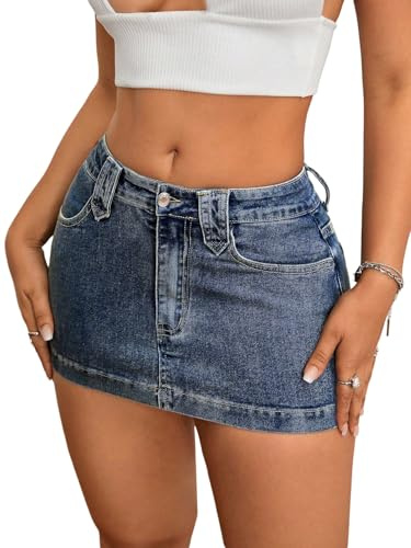 SOLY HUX Jupe en jean courte pour femme avec poches - Jupe d'été sexy en micro denim - Jupe en jean Y2k - Tenues d'été, bleu foncé, L