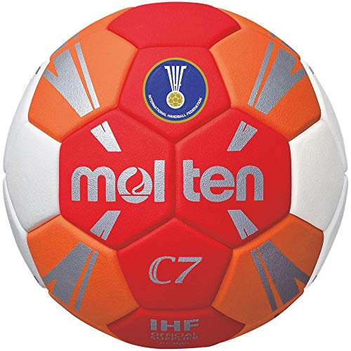 Molten Unisex – Erwachsene Trainingsball Handball, rot/orange/weiß/Silber, Größe 1