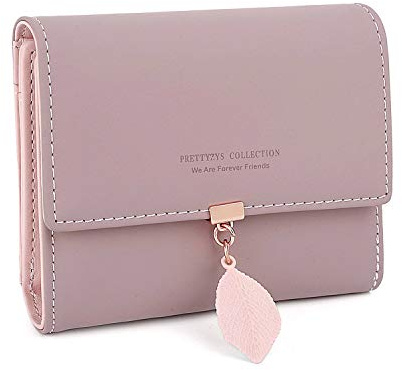 RRANCharltu Portefeuille Femme Feuille Exquis Pendentif en PU Cuir, 6 emplacements pour Cartes y Compris 1 fenêtre d'identification 1 Section de Facture et 1 Poche à Fermeture éclair, Mauve Pâle