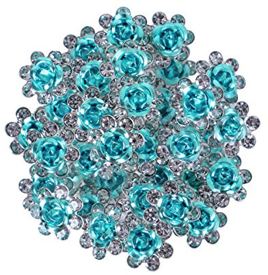 BETITETO 40 Pcs U-Shaped Flower Rhinestone Hair Pins Crystal Hair Accessories for Bridal Wedding Party Girls' Sweet Sixteen (Lake Blue)