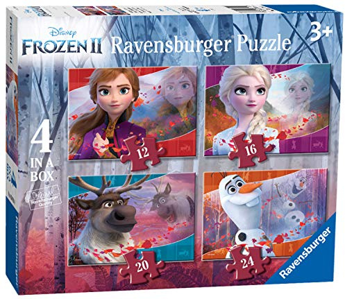 Ravensburger - Puzzle Bambini 3 Anni 4 in a box, Frozen 2 - Puzzle 3 Anni, Collezione Disney, Include 4 Puzzle 12-16-20-24 Pezzi Progressivi, Giochi Educativi, Idee Regalo