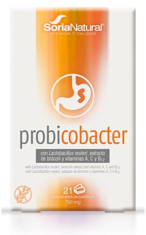Soria Natural Probicobacter - con Lactobacillus reuteri PylopassTM, extracto de bróxoli y vitaminas A, C y B12 – Ayuda a la Eliminación de la Helicobacter Pylori - Caja con 21 comprimidos de 750 mg