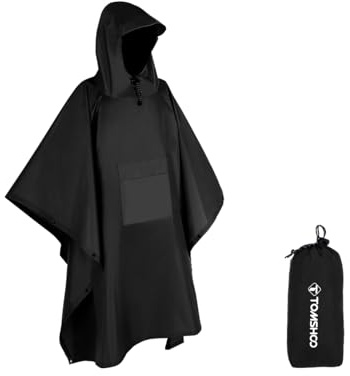 TOMSHOO Multifunctional Raincoat with Hood Waterproof for Adults (Black)