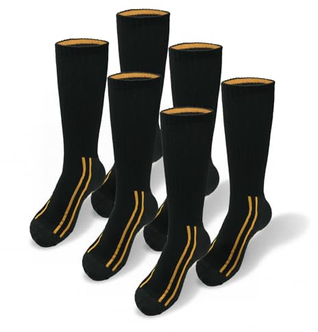 Caterpillar Men's 6-Pack Half Cushioned Crew Socks, Black Logo, Large