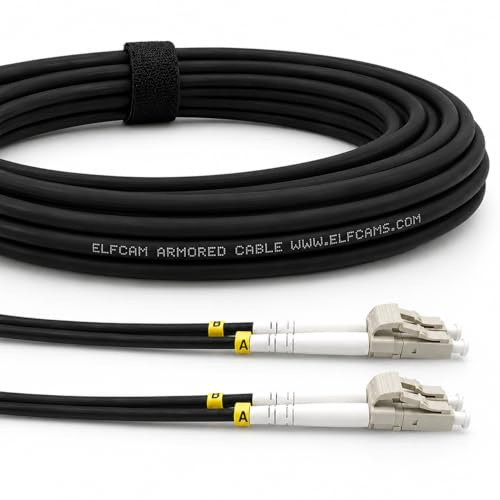 Elfcam® – 70 m/229,6 fot skärmad pansarfiberoptisk kabel LC/UPC till LC/UPC OM3 multimode duplex 50/125 μm LSZH, svart 70 meter