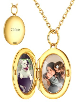 Custom4U Argento S925 Collana Locket Ovale Foto Personalizzata Donna Nome Testo Incisione 2 Foto Apribile Antiallergico 41/46/55 CM Delicato Solido Regalo Mamma Amore Creativo