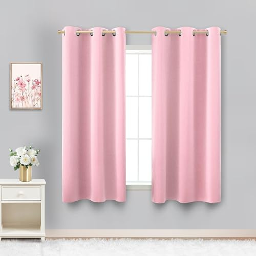 KOUFALL - Cortinas Opacas Rosa empolvado, Cortas, para Dormitorio Infantil y Juvenil, baño, 114 cm de Largo, decoración de Princesas